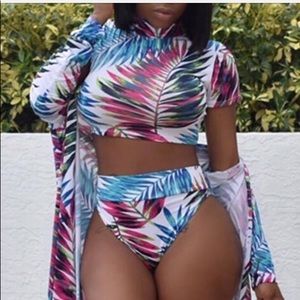 Sexy 3Piece Tropical Leaf Swimsuit